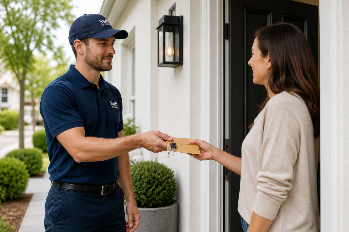 Vetted independent driver making a professional handover at a property