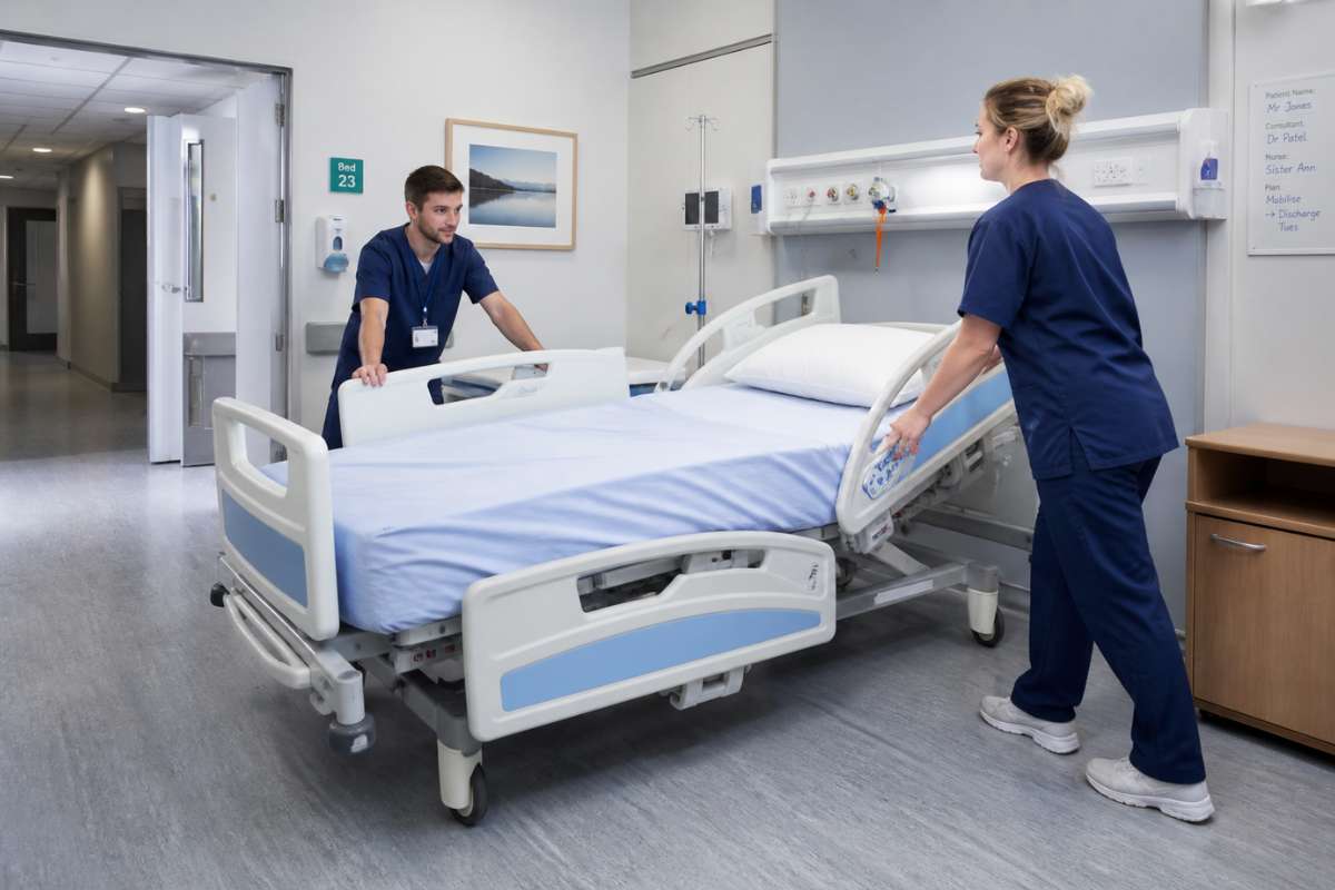 Hospital bed being prepared for same-day courier collection